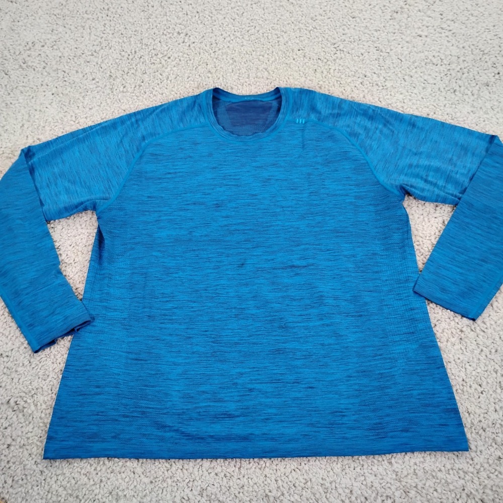 Lululemon Shirt Men 2XL XXL Blue Gym Stretch Workout Metal Vent Tech Long Sleeve